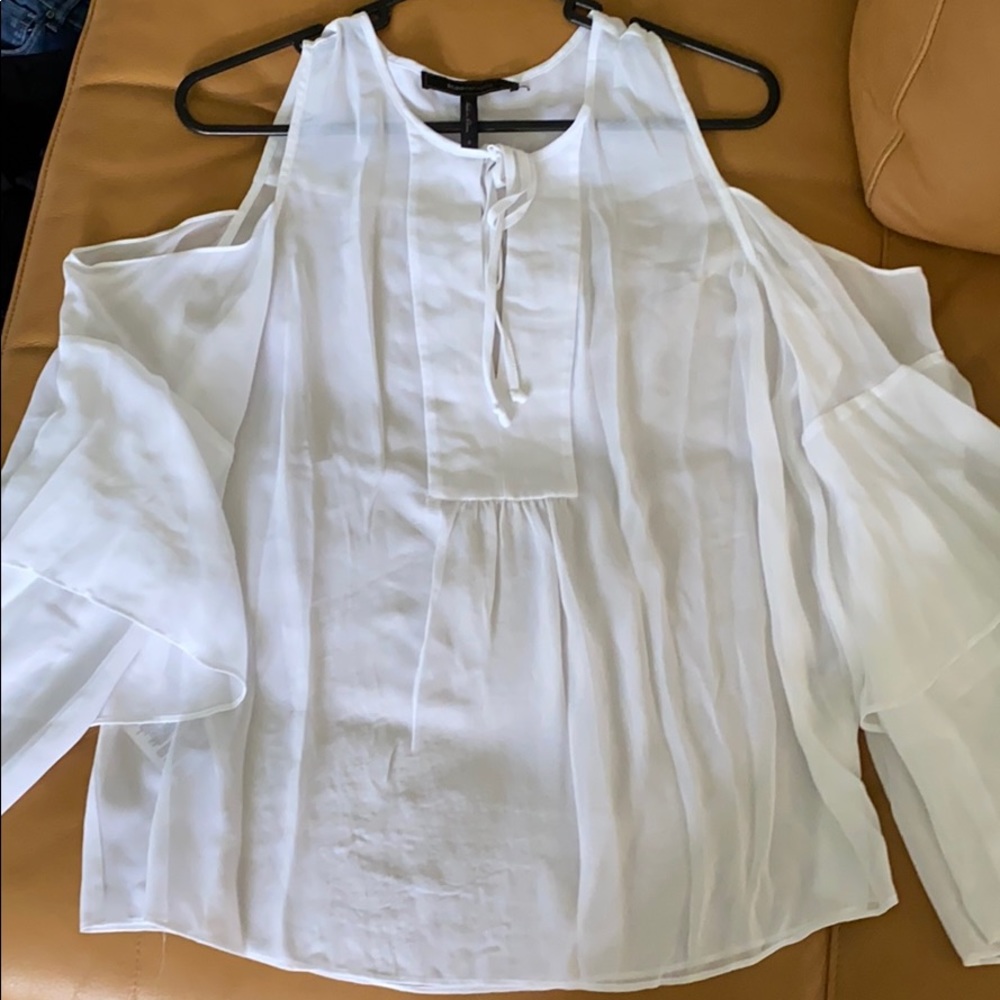 BCBG Max Azria Ruffled Cold Shoulder in White - Picture 2 of 4